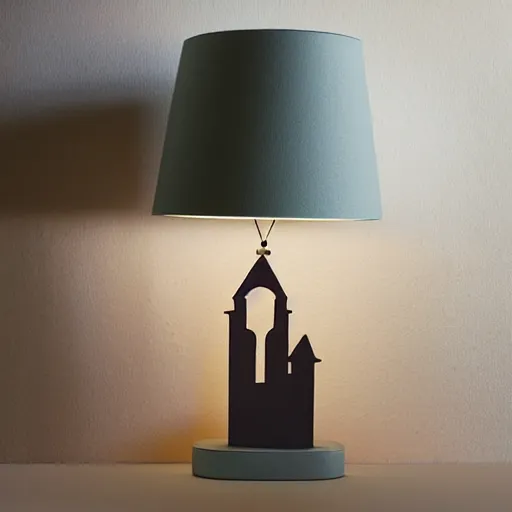 Prompt: a bedside lamp shaped like a castle