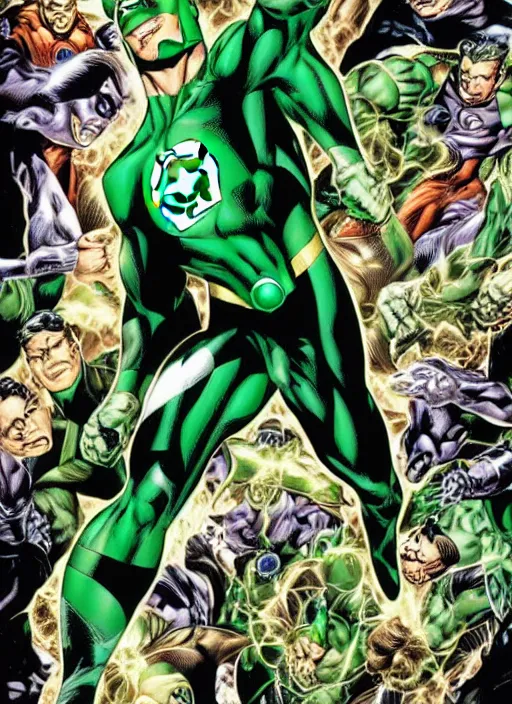 Image similar to 1 9 9 8 issue of a comic book cover depicting green lantern by ed mcguinness, masterpiece ink illustration,