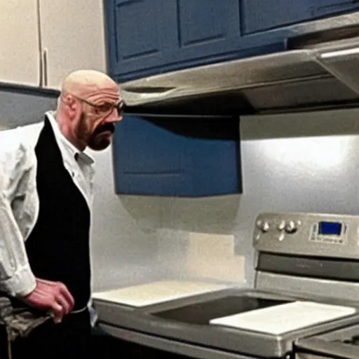 Prompt: Walter White cooking meth in the White House