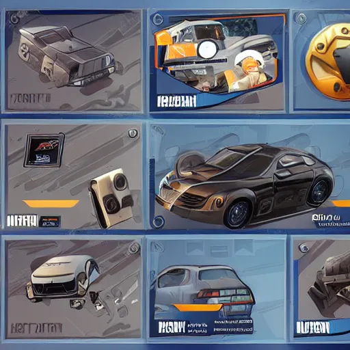 Image similar to car engine car parts concept art card, comic page, realistic fortnite, ui card