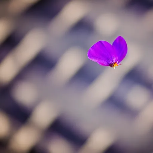 Image similar to closeup photo of 1 lone purple petal flying above a city, city park, aerial view, shallow depth of field, cinematic, 8 0 mm, f 1. 8