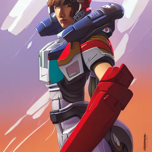 Image similar to portrait of female spartan as a gundam pilot, with an intricate, detailed, urban inspired hiphop afro futuristic helmet, vector behance hd jesper ejsing, rhads, makoto shinkai, lois van baarle, ilya kuvshinov, rossdraws, hd, 3 2 k, ilya kuvshinov, gustav klimt