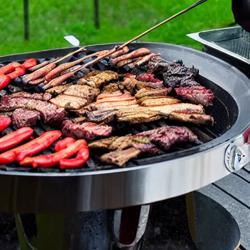 Prompt: bbq under heavy rain