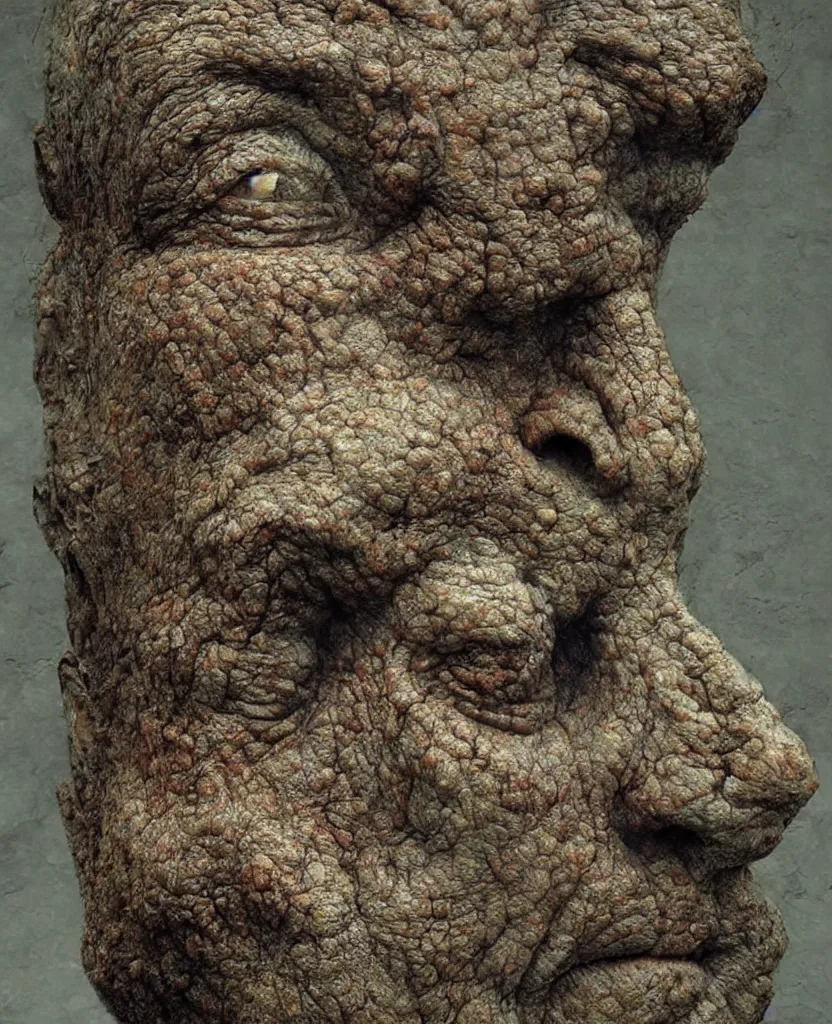 Prompt: giant head sculpture in the hell by zdislaw beksinski