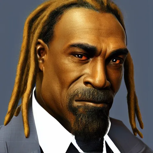 Image similar to a portrait of a muscular older black man with dreads and a suit with a monocle on, D&D, sci-fi, elegant, hopeful, muscular, highly detailed, digital painting, artstation, concept art, smooth, sharp focus, illustration