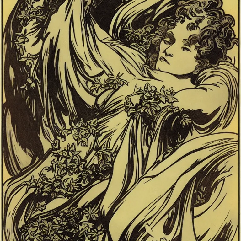 Image similar to Godzilla, Alphonse Mucha