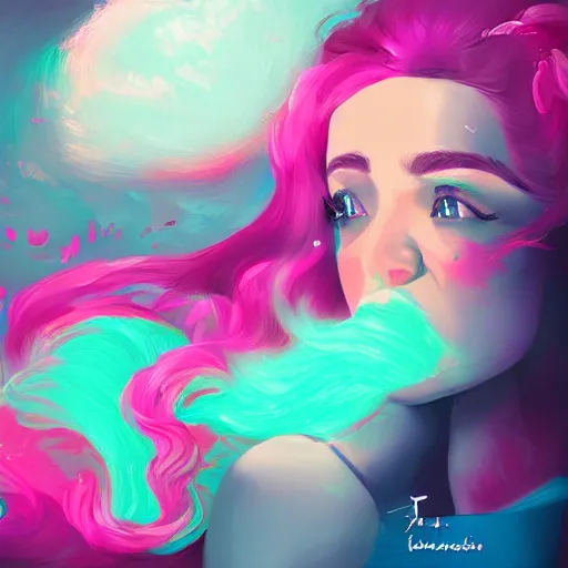 Image similar to the cotton candy kiss of transcendental bliss, 🍭🍬 in the style of pascal blanche from artstation, digital art