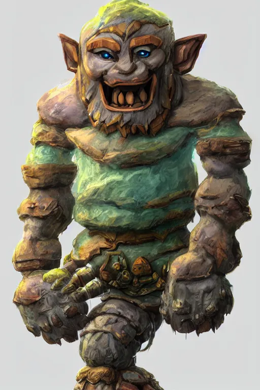 Image similar to zelda fantasy art giant golem troll wood rock greeble gemstone, global illumination ray tracing hdr fanart arstation by sung choi and eric pfeiffer and gabriel garza and casper konefal