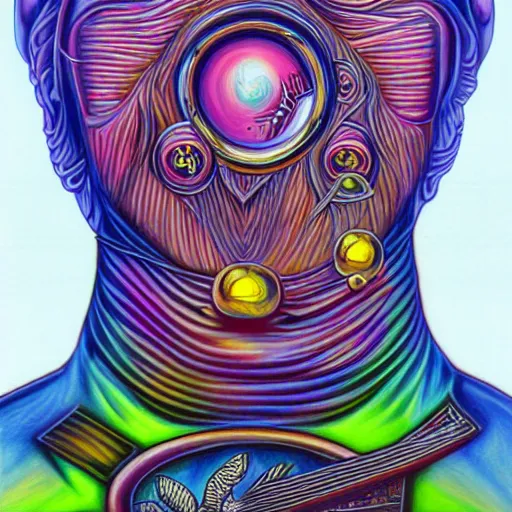 Prompt: minion in the style of tool, alex grey. detailed