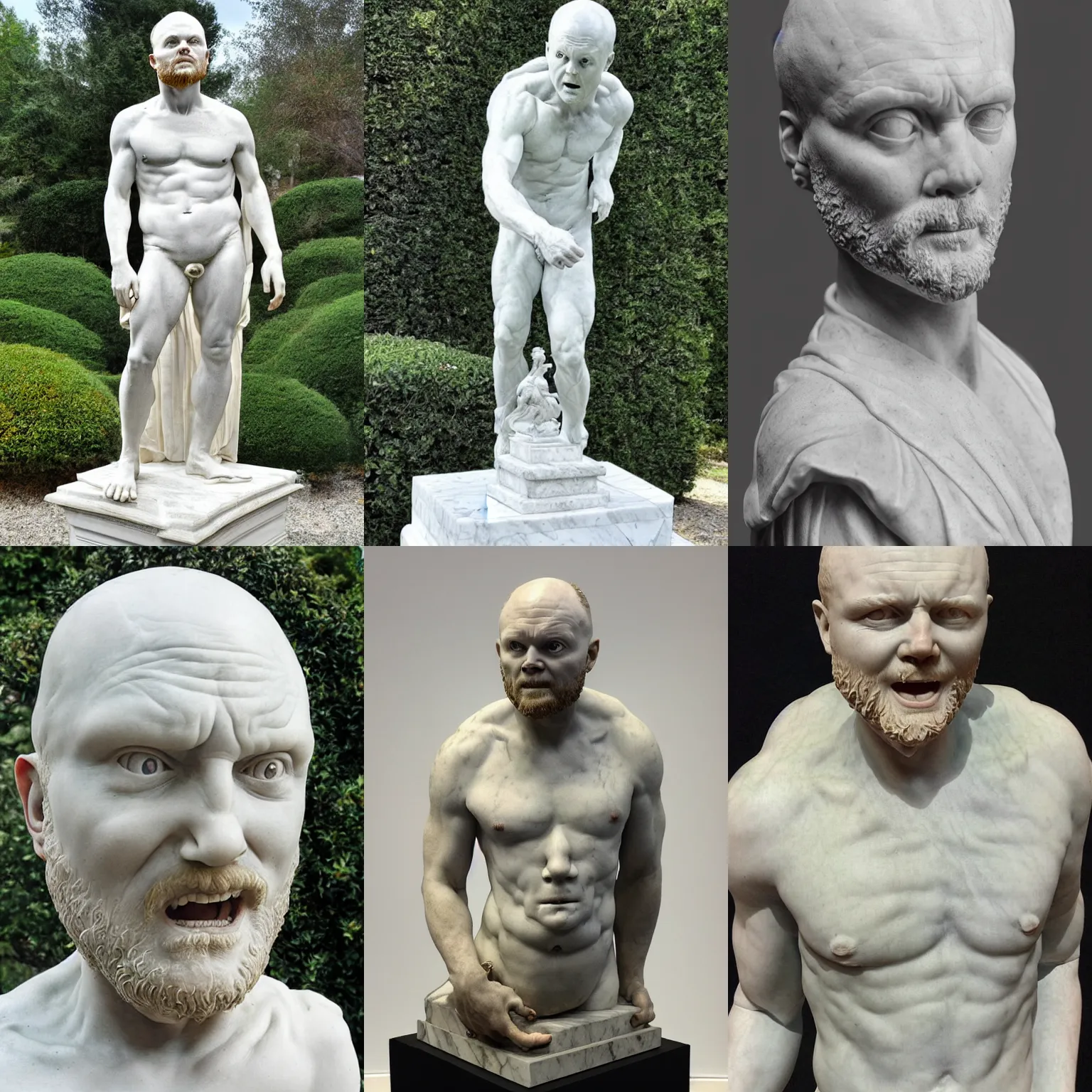 Prompt: very detailed marble statue of Bill Burr by Michelangelo, high quality