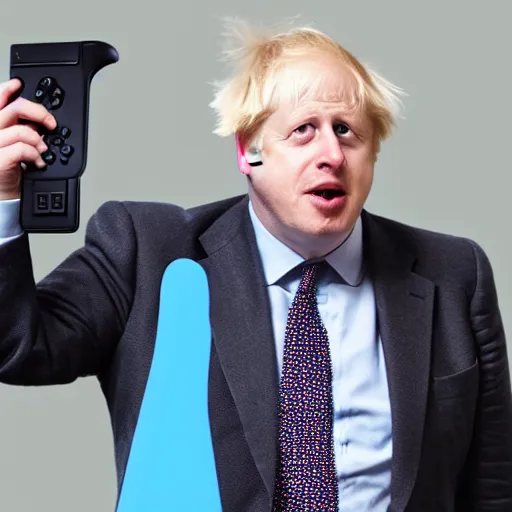 Image similar to Boris Johnson showing off his Nintendo Wii, happy shocked facial expression, 4k, 8k