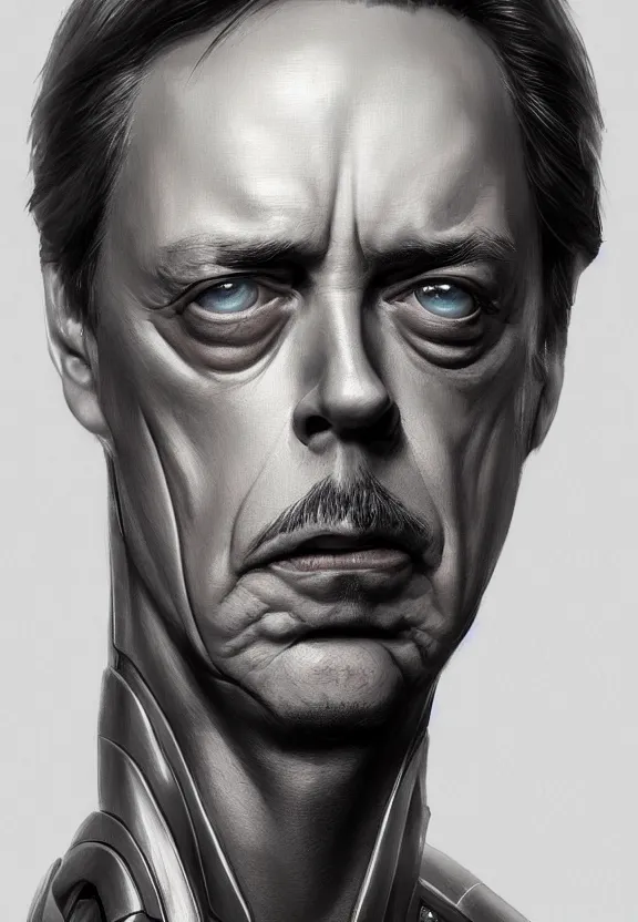 Prompt: steve buscemi as iron man portrait, highly detailed, by krenz cushart, octane render, artstation trending