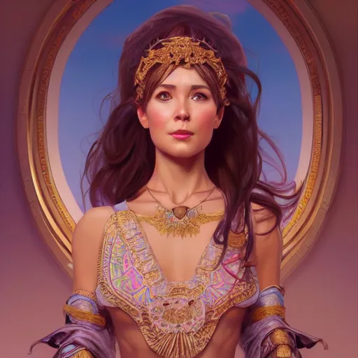 Image similar to wide angle full body portrait of I Dream of Jeannie, with a perfect face and perfect body, intricate, highly detailed, digital painting, artstation, concept art, smooth, sharp focus, illustration, Unreal Engine 5, 8K, art by artgerm and greg rutkowski and alphonse mucha