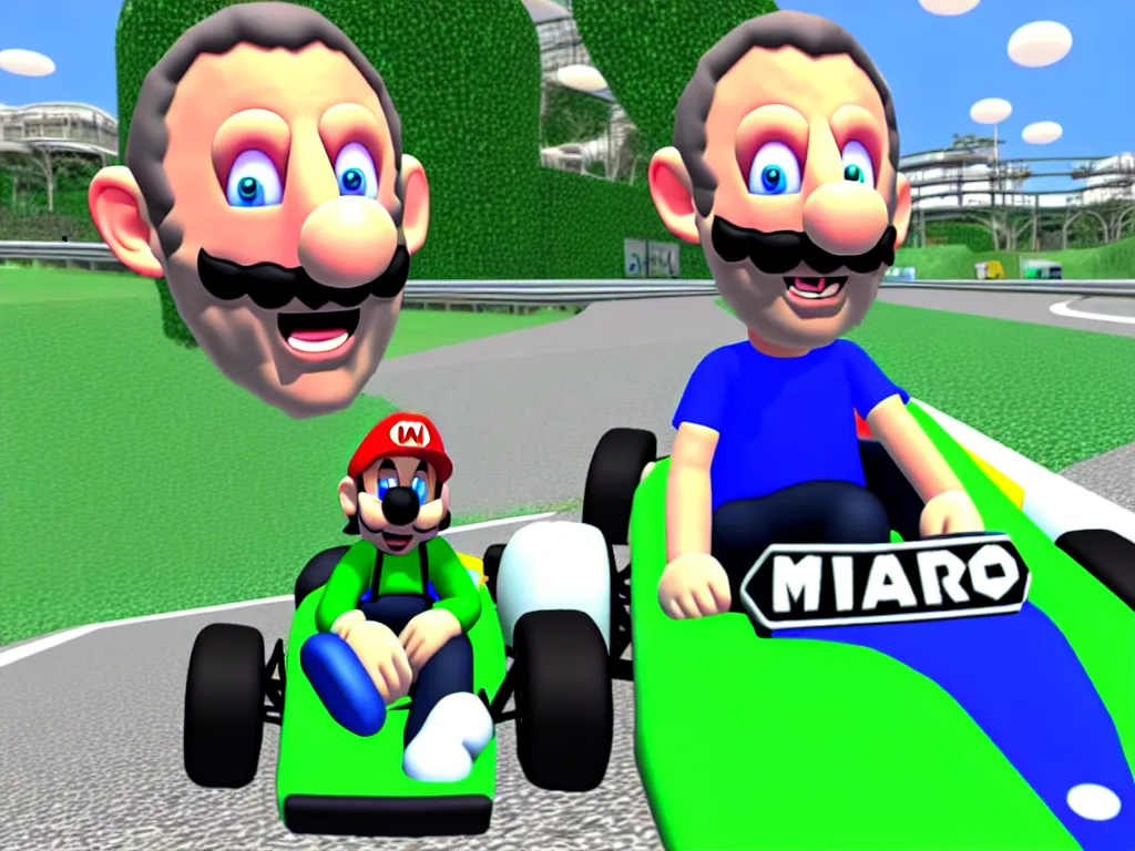 Image similar to realistic micheal rosen on a mario kart wii map