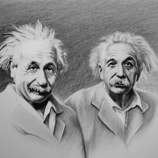 Image similar to Einstein and Newton speaks each other on a topic, pencil drawing, ultra detailed