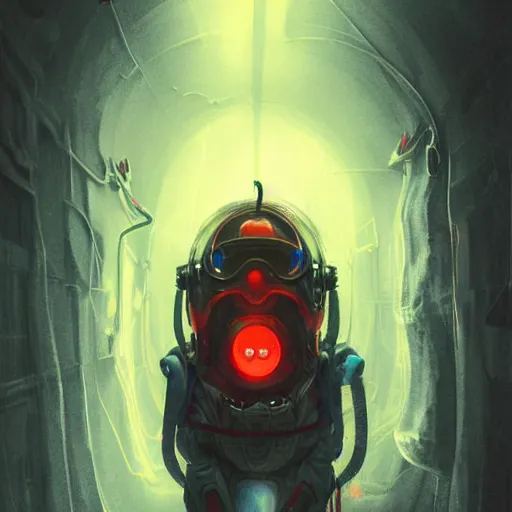 Image similar to humanoid yellow electric ghostly transparent lightning elemental wearing red and blue sci-fi goggles, haunted spaceship hallway, sci-fi artwork, horror, 8k, concept art, dramatic pose, art by artgerm and greg rutkowski, close shot, trending on artstation, creepy atmosphere