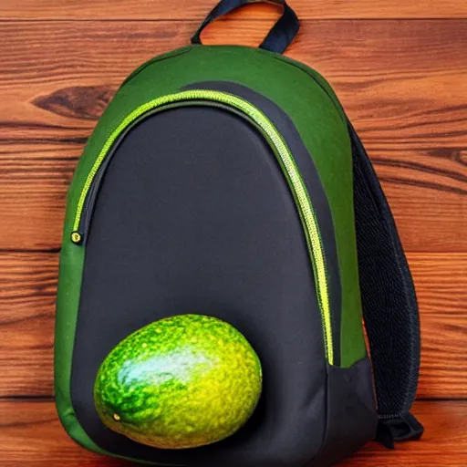 Image similar to avocado backpack, magazine photo, studio lighting, brilliant design