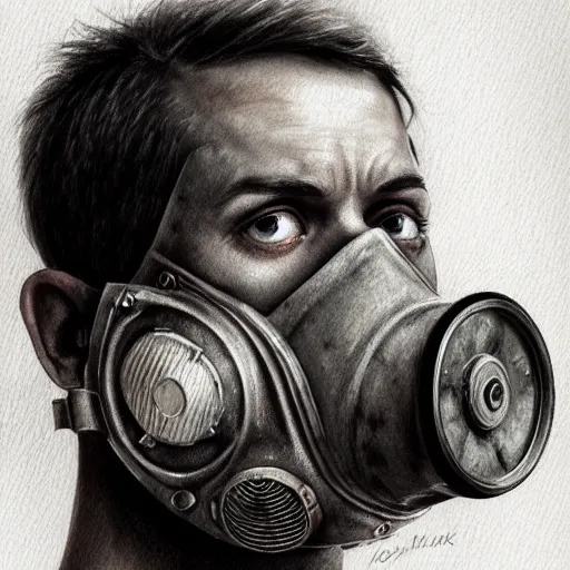 Image similar to tom mcdonald with a gas mask character portrait, lean face, cinematic lighting, glowing grey eyes, hyper - detailed, 4 k, high resolution, in the style of charlie bowater, tom bagshaw, single face, symmetrical, headshot photograph, insanely detailed and intricate, beautiful, elegant, watercolor, cinematic, portrait, raphaelite, headroom, pierre - auguste renoir