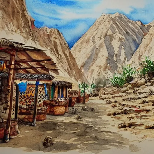 Image similar to watercolor kurdish destination, highly detailed, 4 k