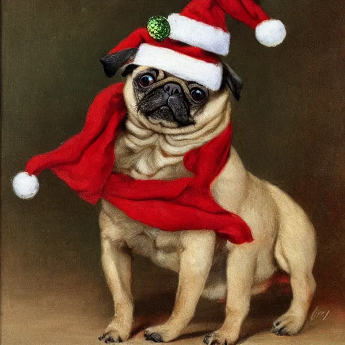 Image similar to cute pug puppy dog wearing a christmas hat by henriette ronner knip