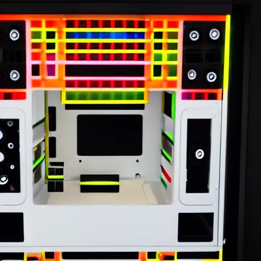 Prompt: A photo of Mondrian's desktop gaming rig.
