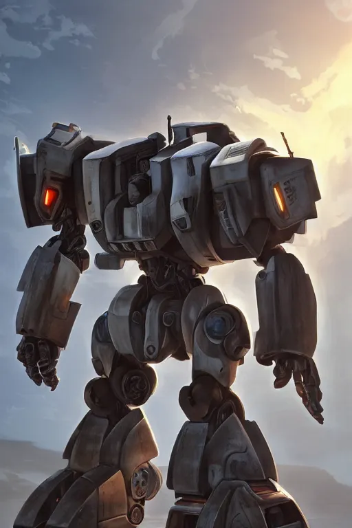 Image similar to mechwarrior 5 : mercenaries mech megaman transformer robot boss tank engine game octane render, 4 k, hd 2 0 2 2 3 d cgi rtx hdr style chrome reflexion glow fanart, global illumination ray tracing hdr fanart arstation by ian pesty by jesper ejsing pixar and disney unreal zbrush central hardmesh