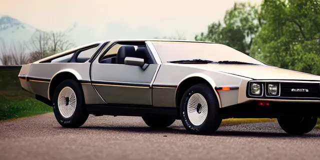 Image similar to a single delorean and 1 9 6 9 dodge charger hybrid, dslr