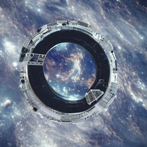 Image similar to photo of a space station in the shape of a ring with a portal in the center