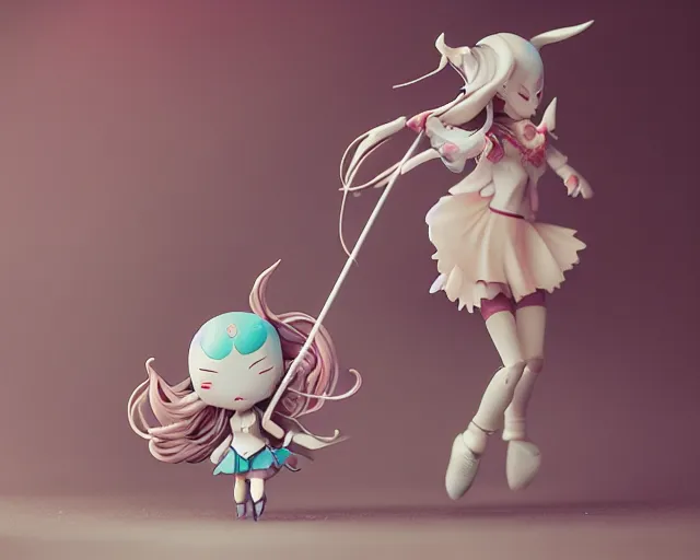 Image similar to JamesJean & Loish isolated magical girl vinyl figure, figure photography, smooth sharp focus, romantic undertones, anime stylized, high detail, ethereal lighting - H 640