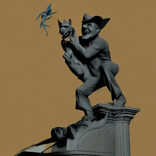 Image similar to frank sinatra riding a gargoyle