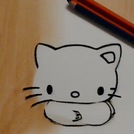 Image similar to 'hello kitty in wood carving pencil sketch'