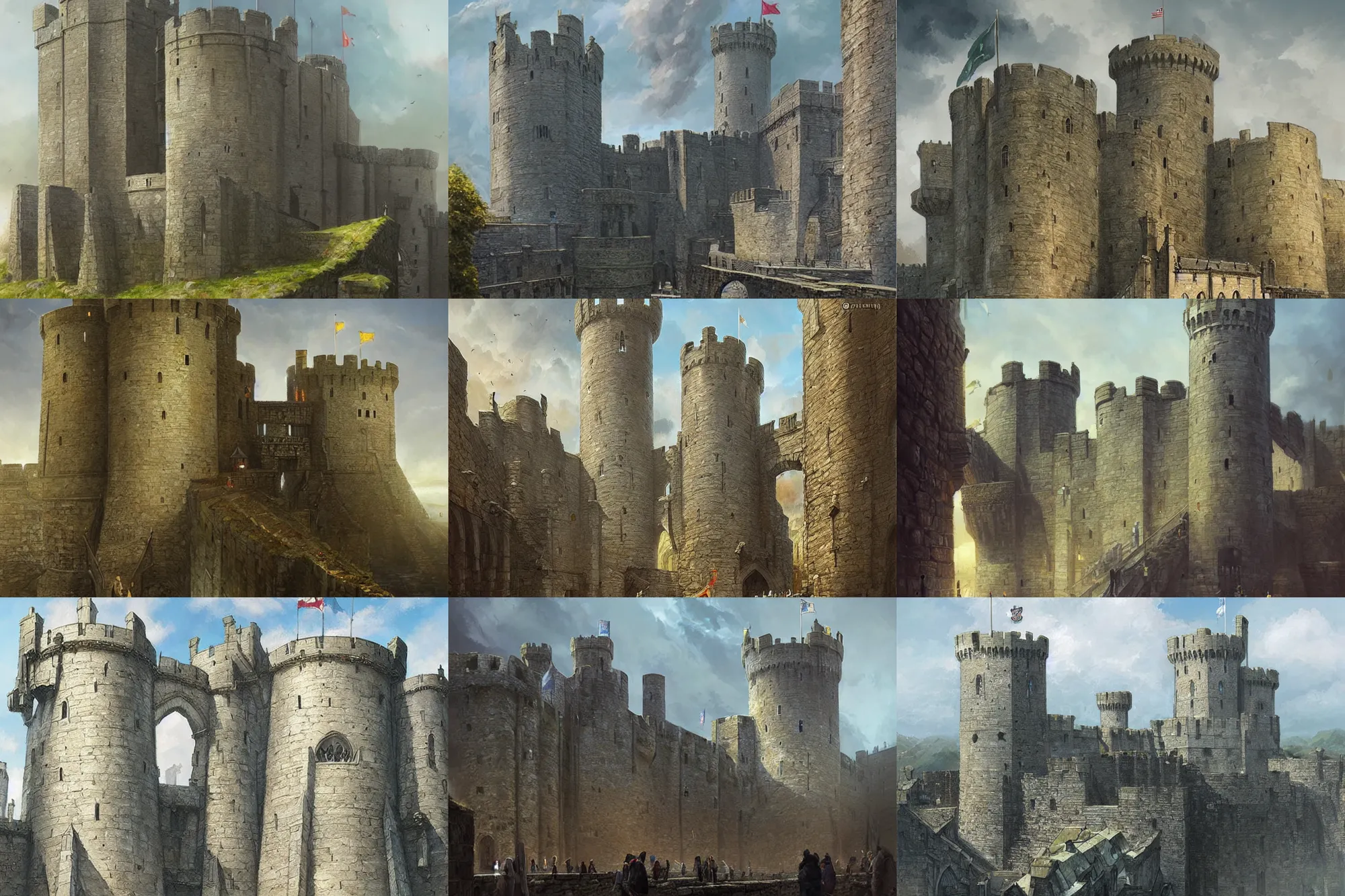 Prompt: Caernarfon Castle, digital painting, highly detailed, art by artgerm and greg rutkowski