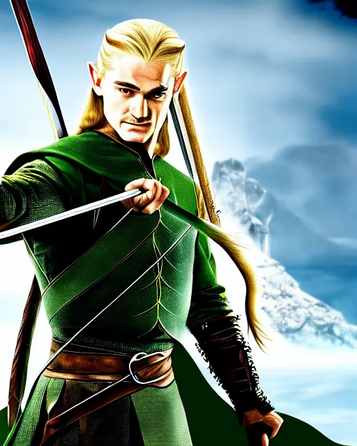 Image similar to Legolas from Lord of the rings, Cover art by Stephen Bliss, boxart, loading screen, 8K resolution