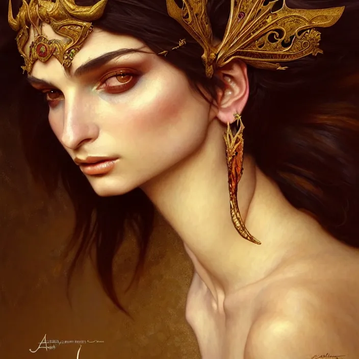Prompt: ancient queen emily ratajkowski, diffuse lighting, fantasy, intricate, elegant, highly detailed, lifelike, photorealistic, digital painting, artstation, illustration, concept art, smooth, sharp focus, art by john collier and albert aublet and krenz cushart and artem demura and alphonse mucha