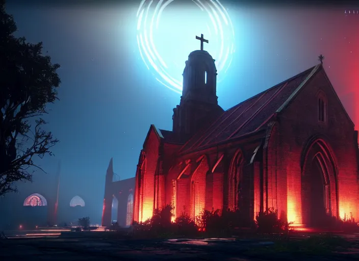 Image similar to ancient church of worship with red shafts of light in destiny 2, foggy, liminal, dark, dystopian, beautiful architecture, abandoned, highly detailed 4 k 6 0 fps destiny 2 promotional poster image wallpaper expansion