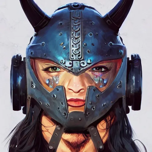 Image similar to cyberpunk viking helmet mask warrior goddess robot ninja fantasy, art gta 5 cover, official fanart behance hd artstation by jesper ejsing, by rhads, makoto shinkai and lois van baarle, ilya kuvshinov, ossdraws