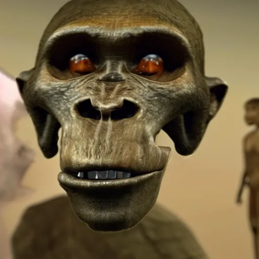 Prompt: modern humans meeting australopithecus afarensis, scientists, savanna, proto - humans