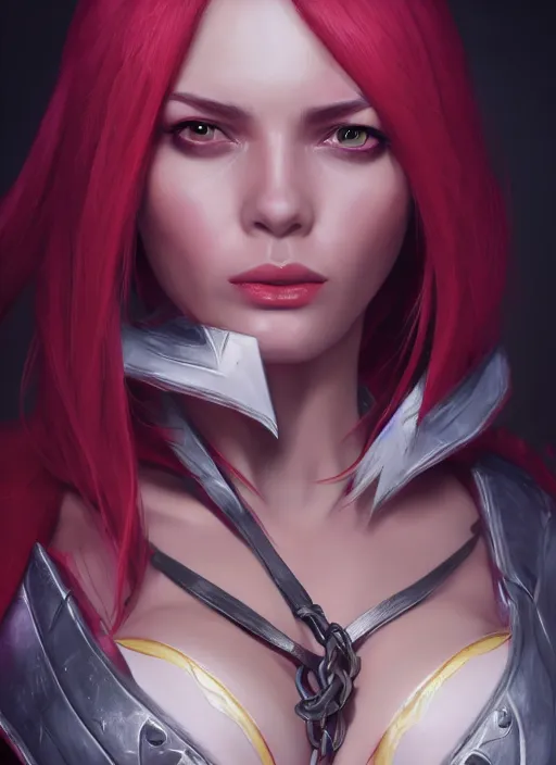 Image similar to katarina, from league of legends, au naturel, hyper detailed, digital art, trending in artstation, cinematic lighting, studio quality, smooth render, fluorescent skin, unreal engine 5 rendered, octane rendered, art style by klimt and nixeu and ian sprigger and wlop and krenz cushart