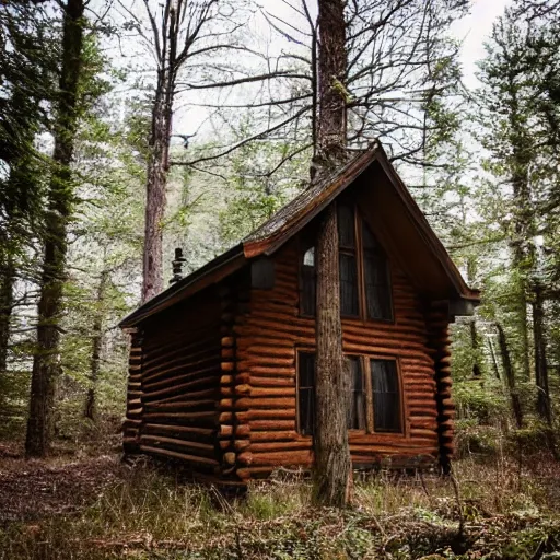 Image similar to a extremly blurry photo of a Eerie cabin in the middle of the woods in the style of old 2000 iphone