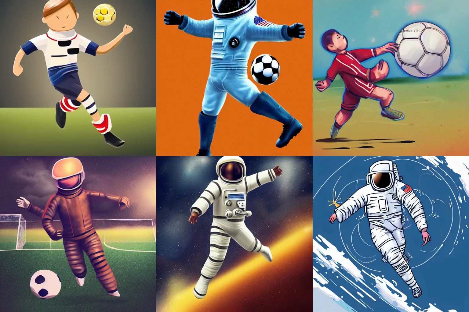 Prompt: action shot of astronaut playing soccer, trending on Artstation