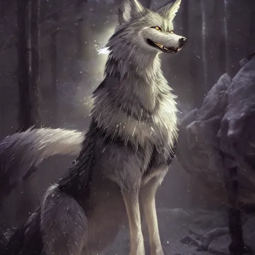 Image similar to photo realistic image of sora from kingdom hearts as a wolf, stunning 3 d render inspired art by istvan sandorfi and greg rutkowski, perfect facial symmetry, realistic, highly detailed attributes and atmosphere, dim volumetric cinematic lighting,