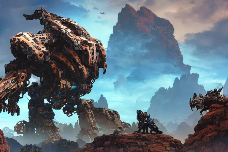 Image similar to slitherfang machine mecha animal beast robot of horizon forbidden west horizon zero dawn bioluminiscence global illumination ray tracing hdr fanart arstation by sung choi and eric pfeiffer and gabriel garza and casper konefal