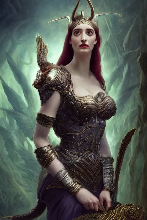 Image similar to A fantasy book style portrait painting of a hybrid, Eva Green, Anya_Taylor-Joy, Cory Chase, as a Mystical Valkyrie, Anubis-Reptilian, Atlantean Warrior, François Boucher, Oil Painting, unreal 5, DAZ, hyperrealistic, octane render, Regal, Refined, Detailed Digital Art, RPG portrait, William-Adolphe Bouguereau, Michael Cheval, Walt Disney (1937), Steampunk, Volumetric Golden dappled dynamic lighting, Highly Detailed, Cinematic Lighting, Unreal Engine, 8k, HD