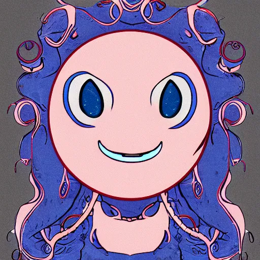 Image similar to character design of an adorable baby faced alien with tentacles on the sides of it's mouth, blue, tiny horns