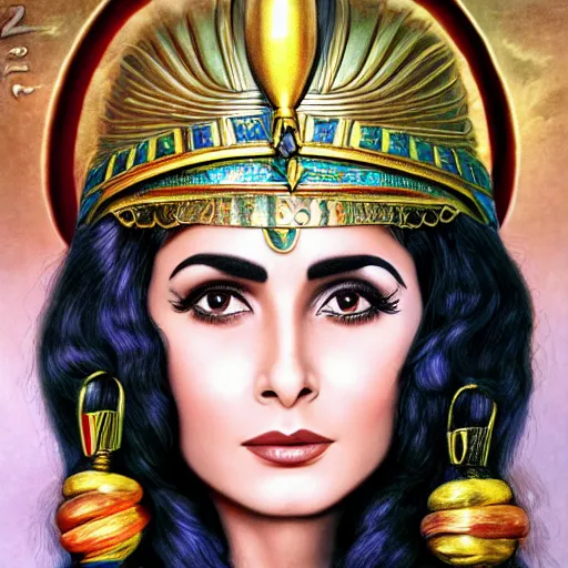 Image similar to a detailed fantasy character portrait of soad hosny as egyptian goddess of cinema by lauri blank, artgerm, evelyn de morgan, 8K, 50mm lens