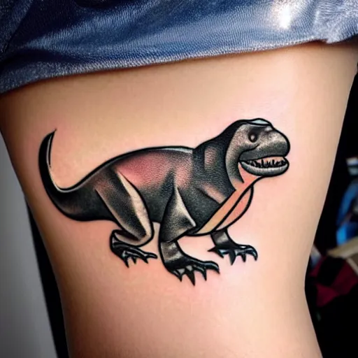 Prompt: T-Rex with princess bow tattoo