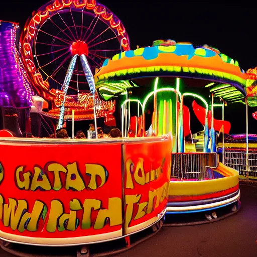 Image similar to death grips riding tilt - a - whirl at a carnival, mc ride, zach hill, andy morin, as ed binkley