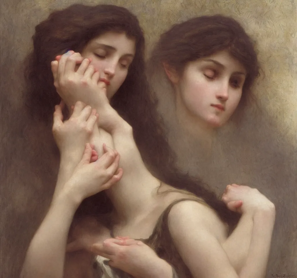 Prompt: portrait of a melancholic lady, by bouguereau