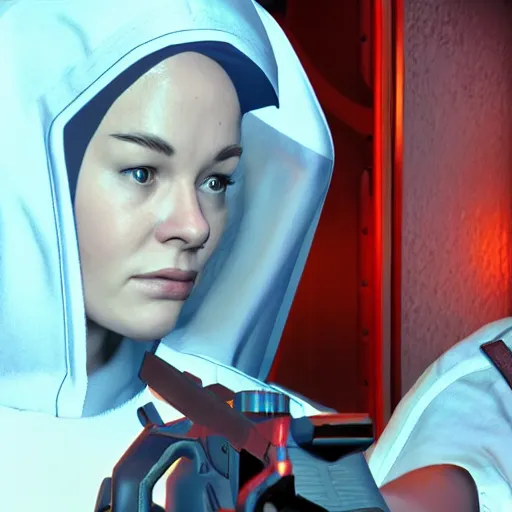 Image similar to Jess bush as nurse chapel from Star Trek: strange new worlds holding a gun after a fight in night city, cyberpunk, 8k ultra realistic, award winning, unreal engine 5, masterpiece