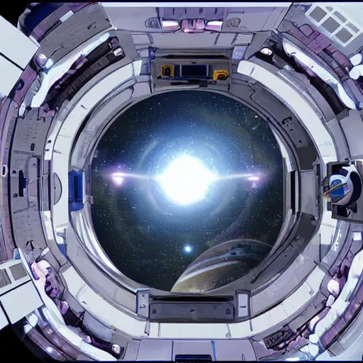 Image similar to a cinematic view of the inside of an orbital space habitat